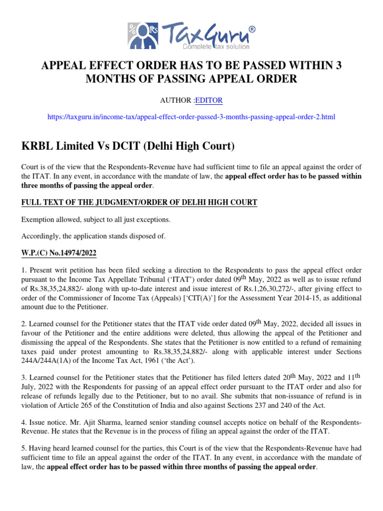 Appeal Effect Order Has To Be Passed Within 3 Months Of Passing Appeal Appeal Effect Order Has To Be Passed Within 3 Months Of Passing Appeal