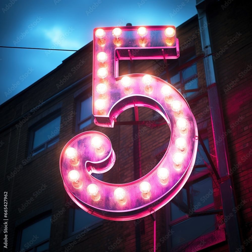 Number 5 Five Futuristic Neon Font Digital Glowing Symbol Logo On Number 5 Five Futuristic Neon Font Digital Glowing Symbol Logo On